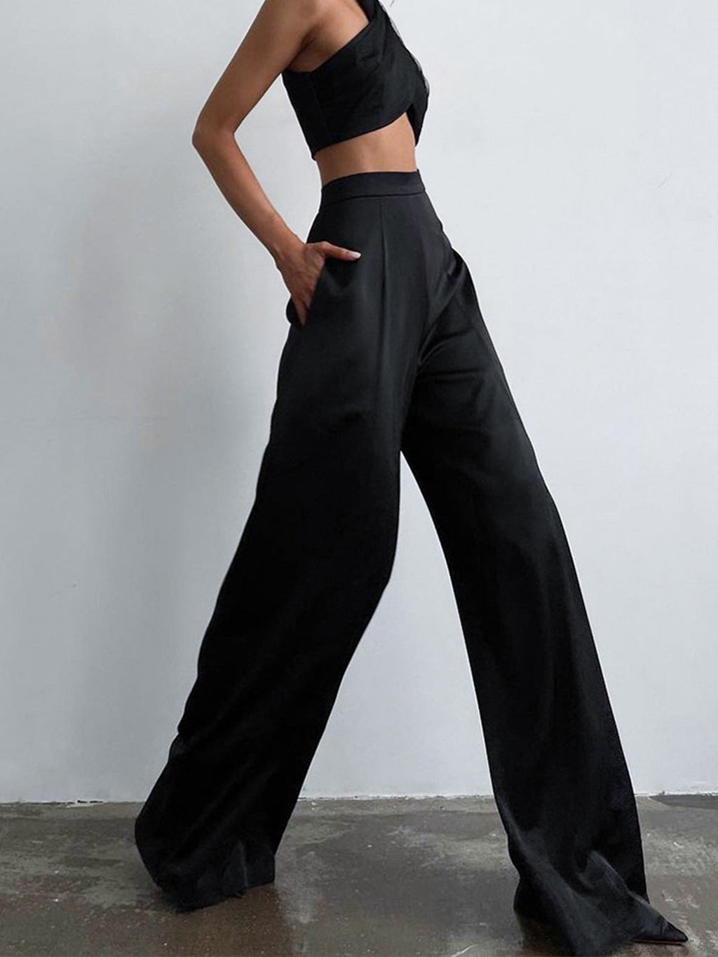Luxe Satin Wide-Leg Trousers with Oversized Fit