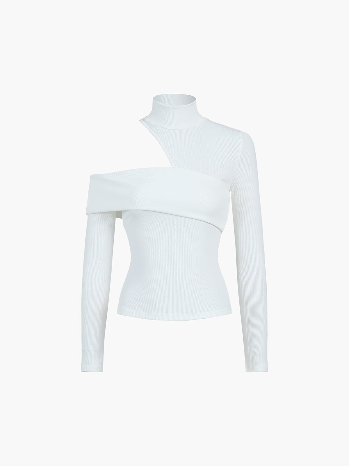 Ribbed Long Sleeve Knit Top with Mock Neck and Asymmetrical Cutout