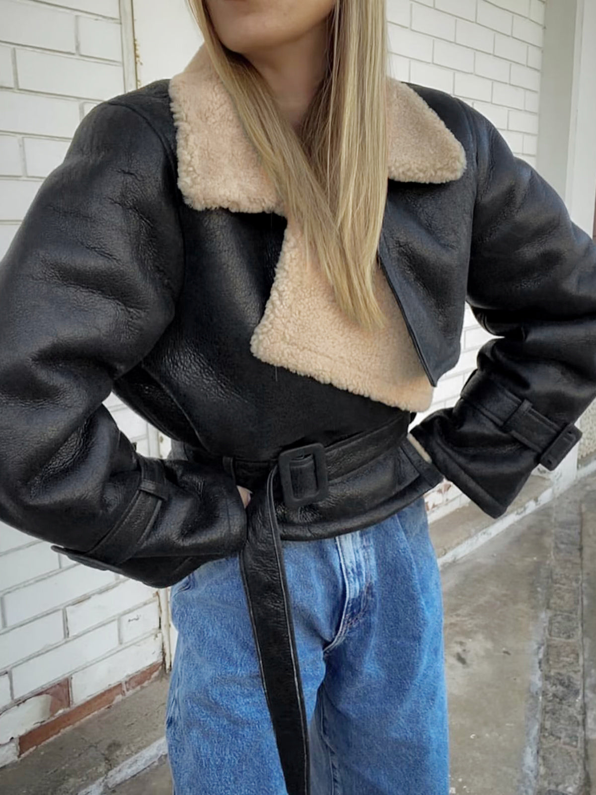 Luxe Shearling-Lined Leather Flight Jacket