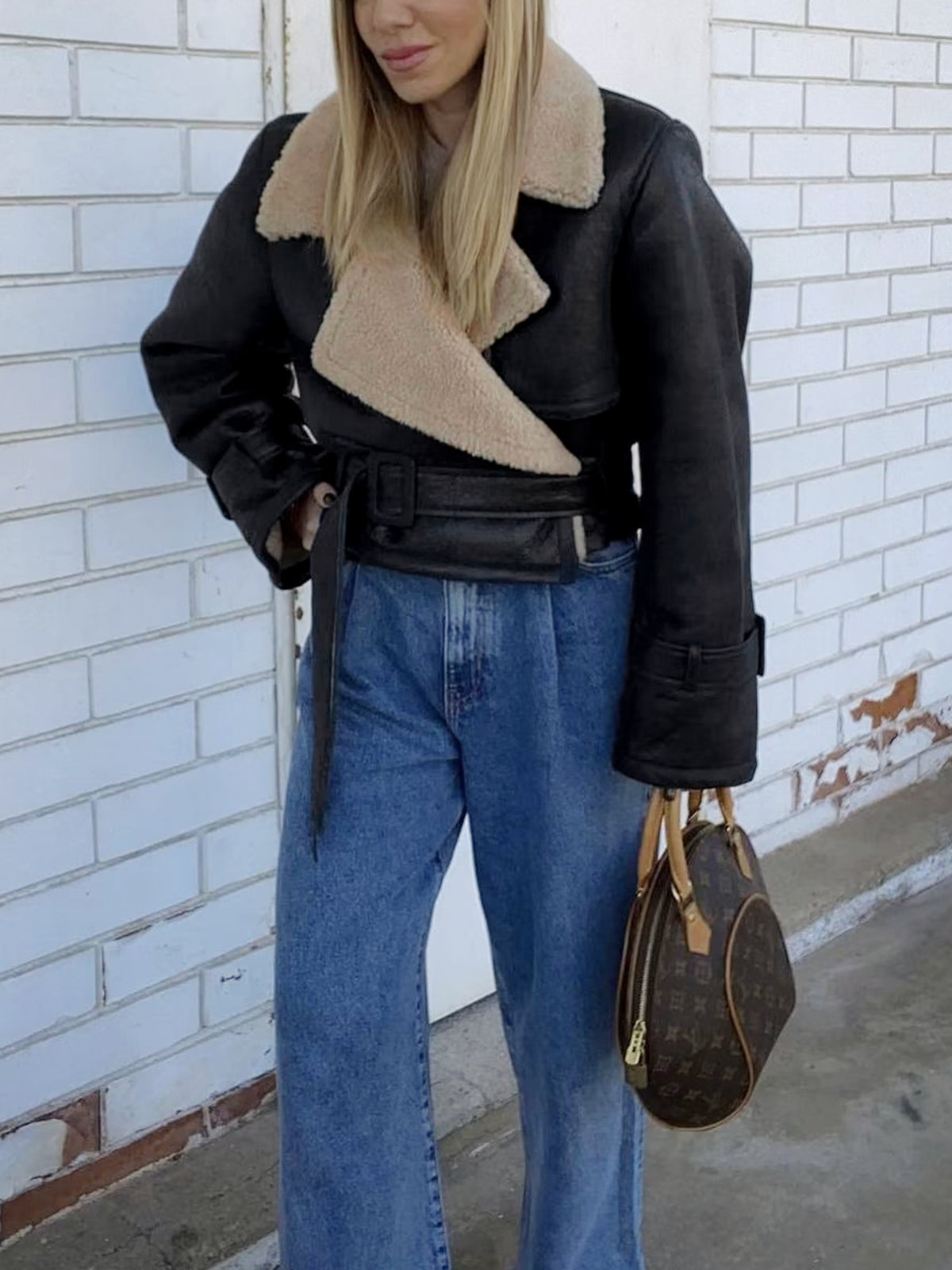 Luxe Shearling-Lined Leather Flight Jacket