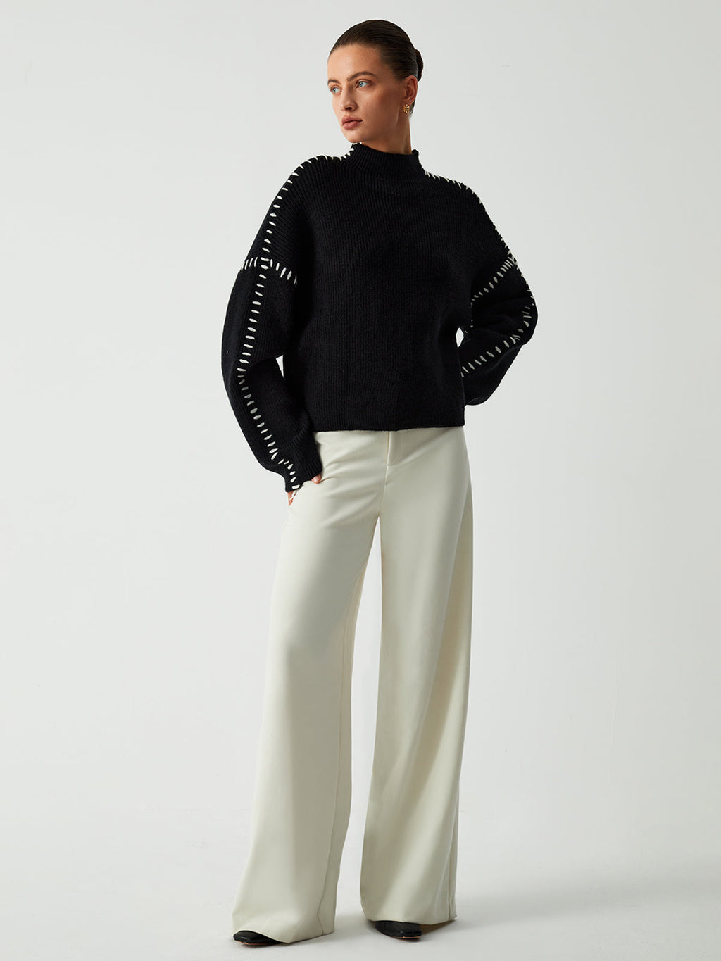 Cozy Oversized Mock Neck Knit Sweater