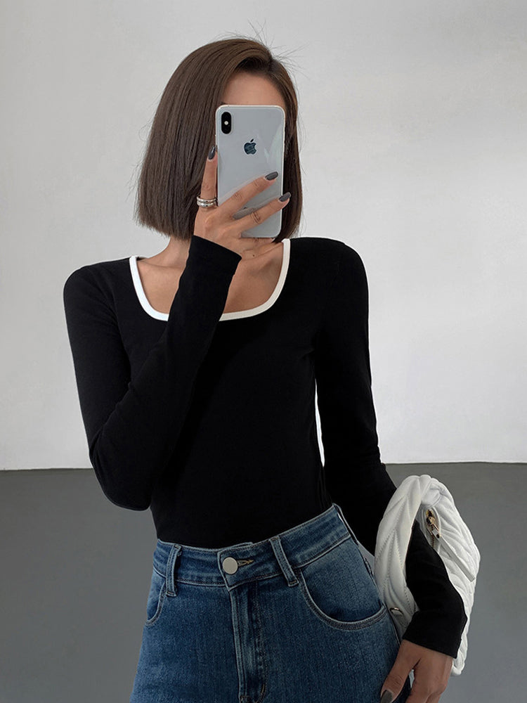 Silver Lining Contrast Neckline Long Sleeve Overshirt