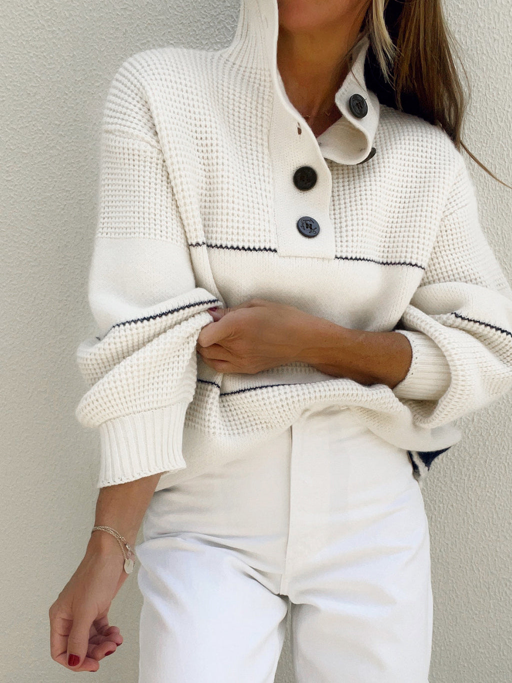 Chic Open Collar Knit Button-Up Sweater