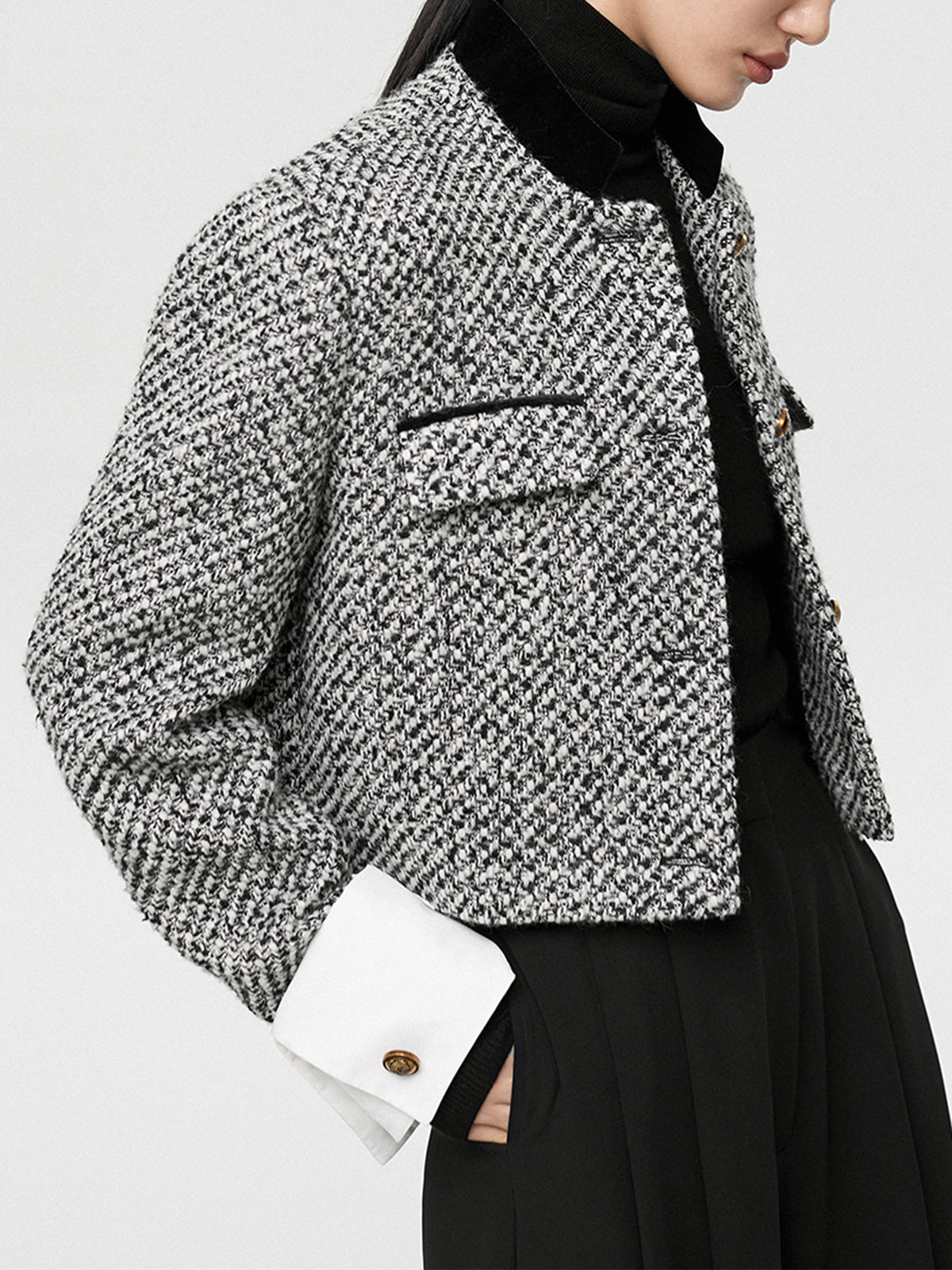 Chic Tweed Boucle Cropped Blazer