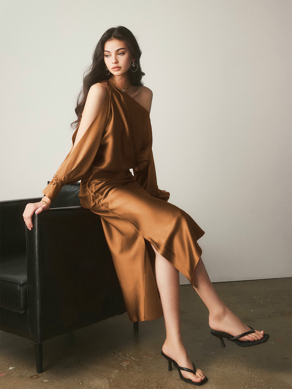 Asymmetrical Satin Split Skirt with Luxe Shine