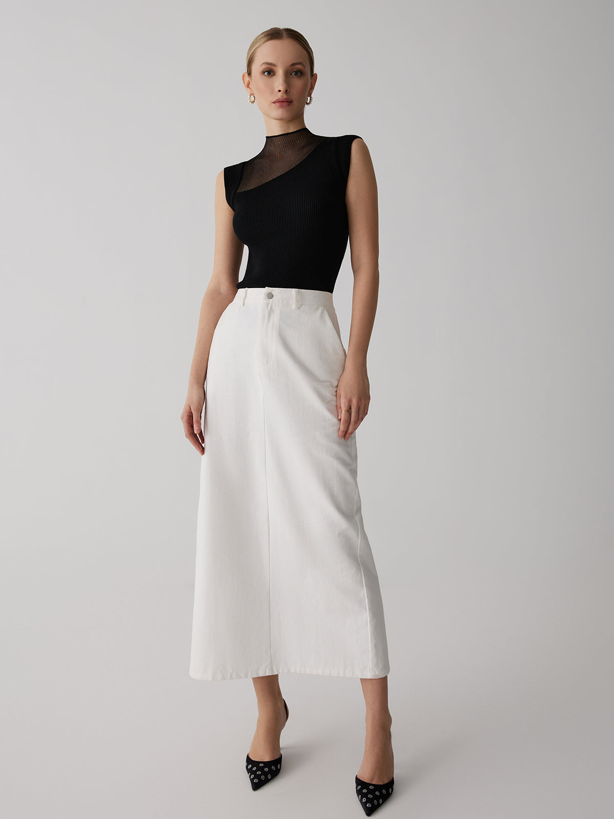 Sheer Mesh Patchwork Sleeveless Blouse