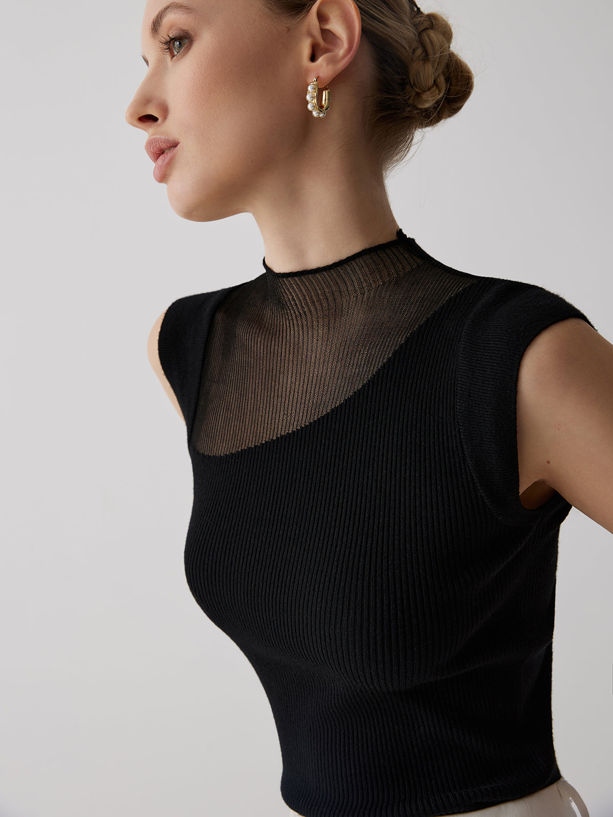 Sheer Mesh Patchwork Sleeveless Blouse
