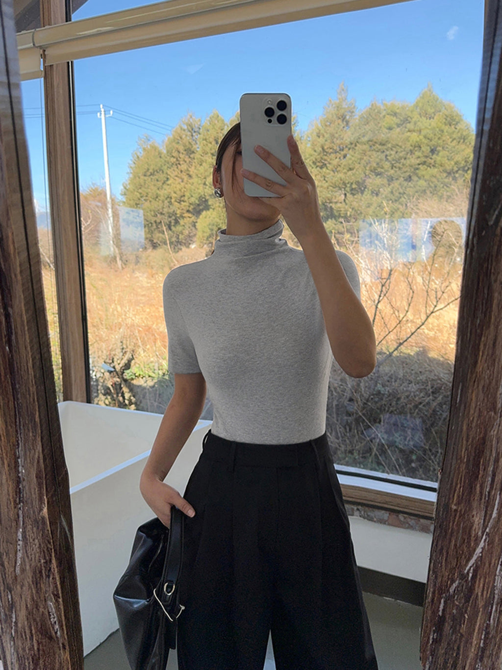 Funnel Neck Short Sleeve Top – Soft Jersey Knit