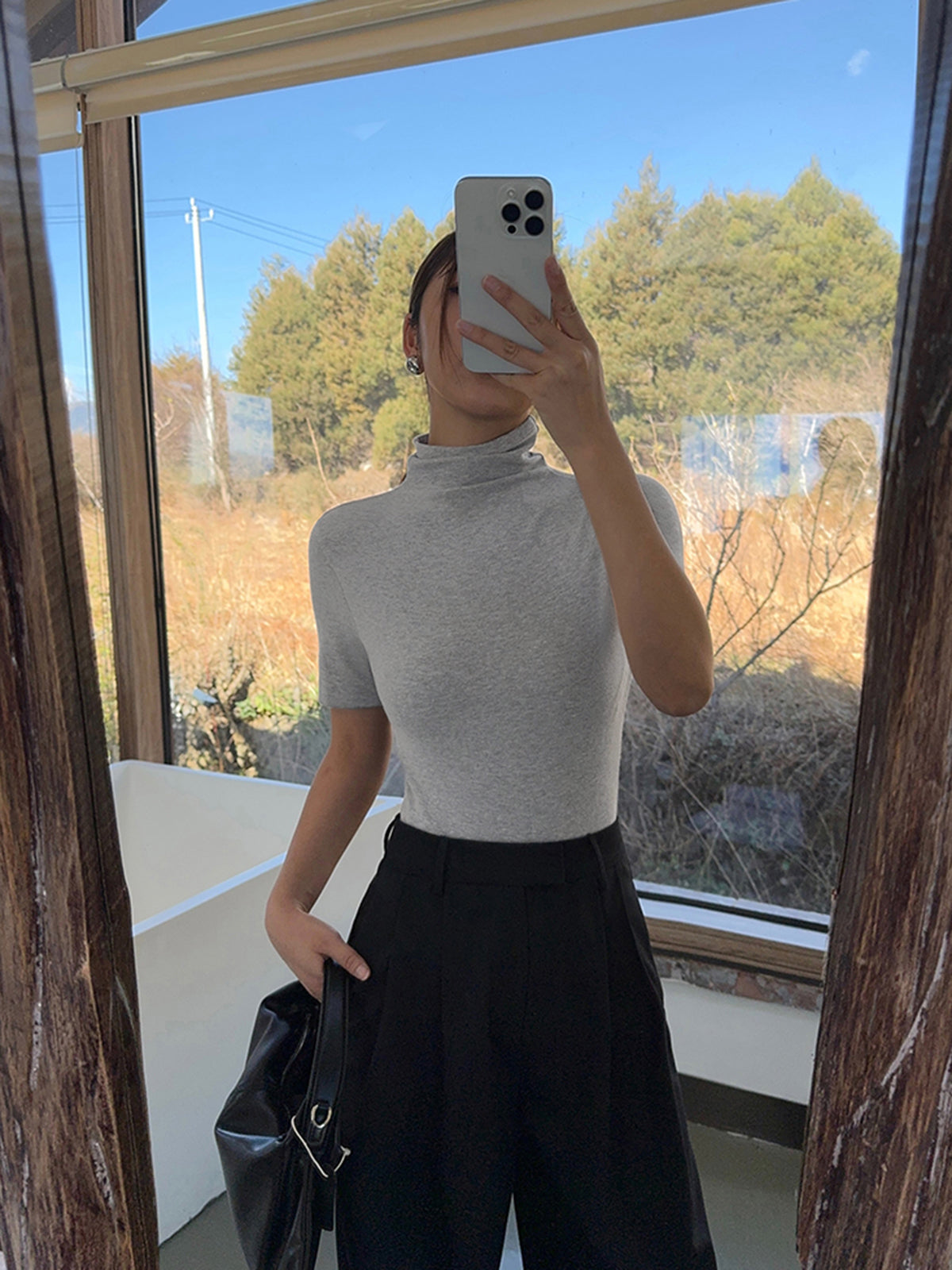 Funnel Neck Short Sleeve Top – Soft Jersey Knit