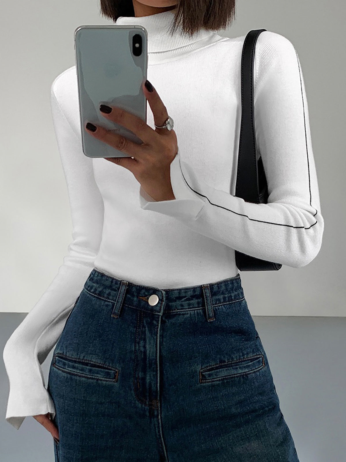 Turtleneck Sweater with Contrast Piping Detail