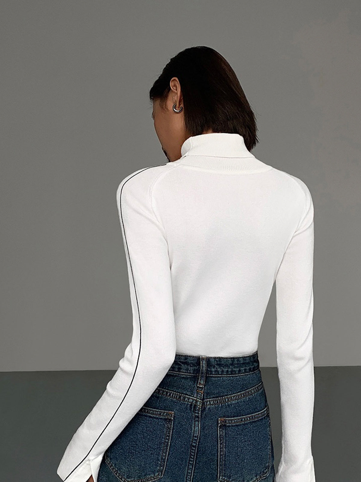 Turtleneck Sweater with Contrast Piping Detail