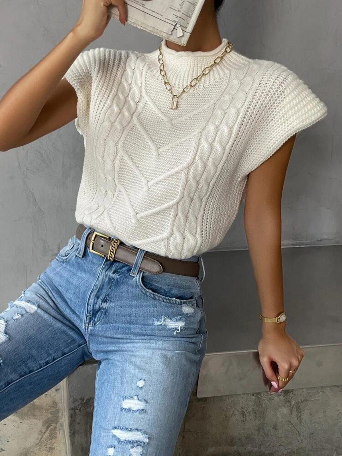 Chic Cap Sleeve Knit Sweater Vest