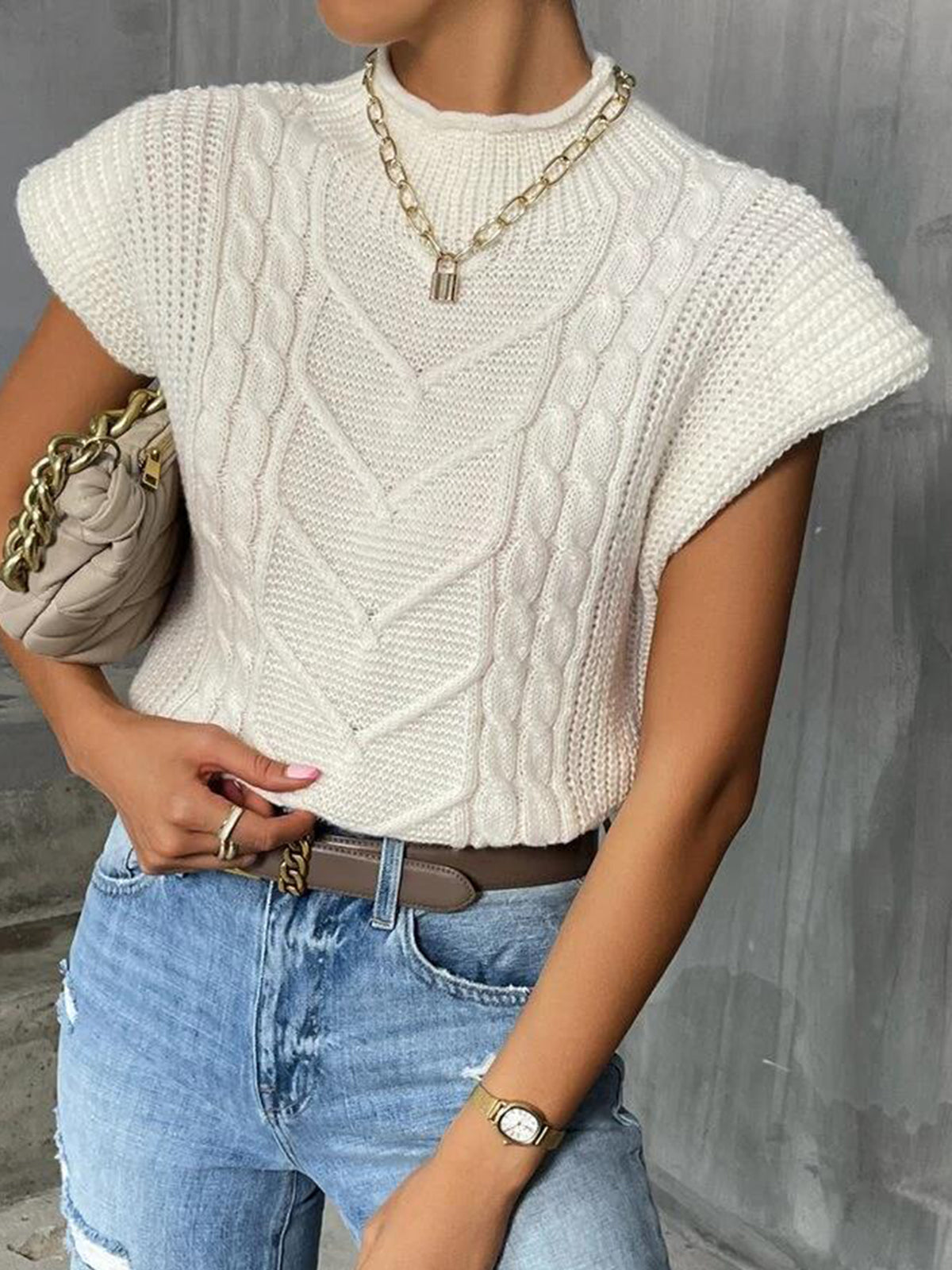 Chic Cap Sleeve Knit Sweater Vest