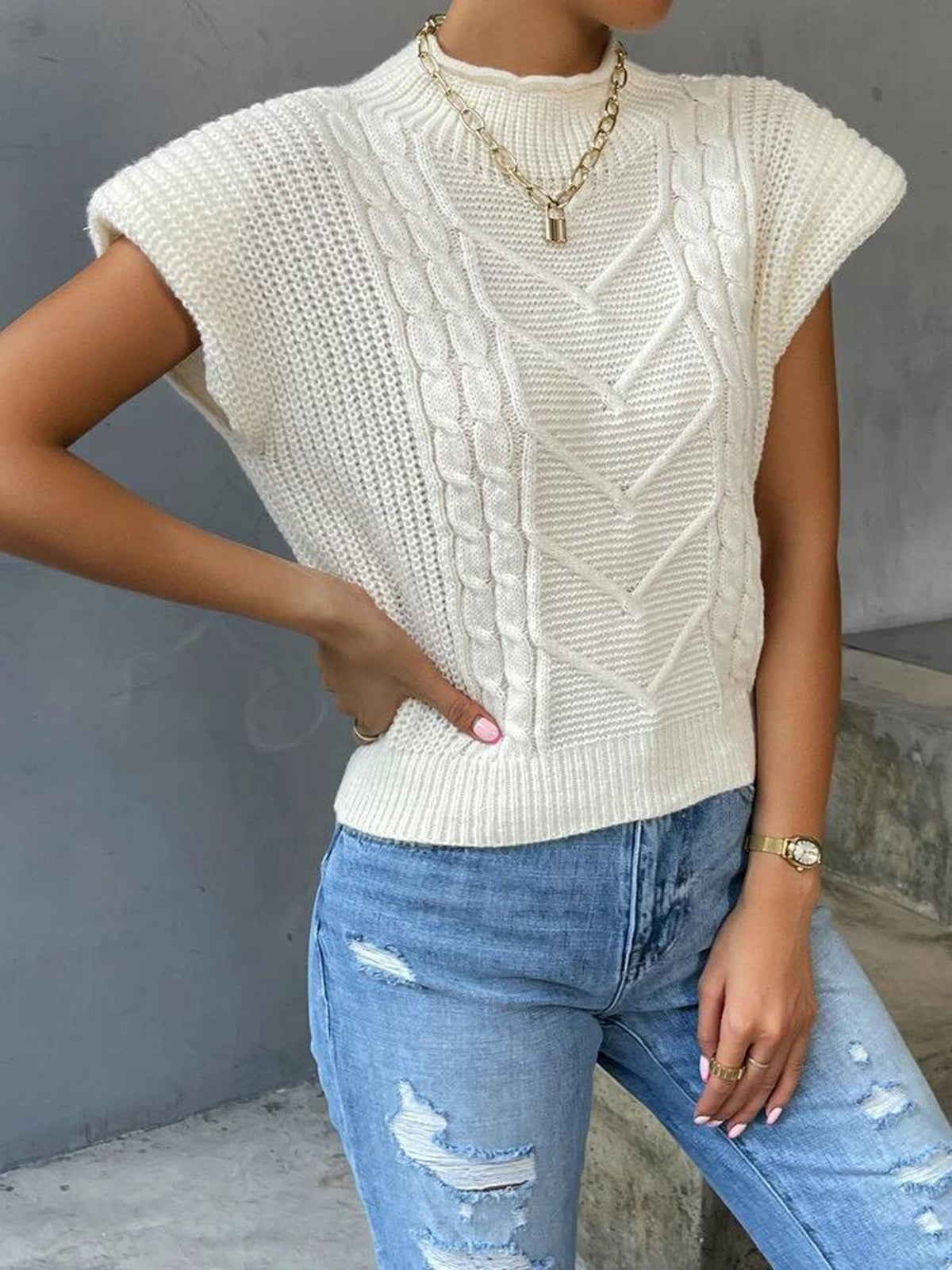 Chic Cap Sleeve Knit Sweater Vest