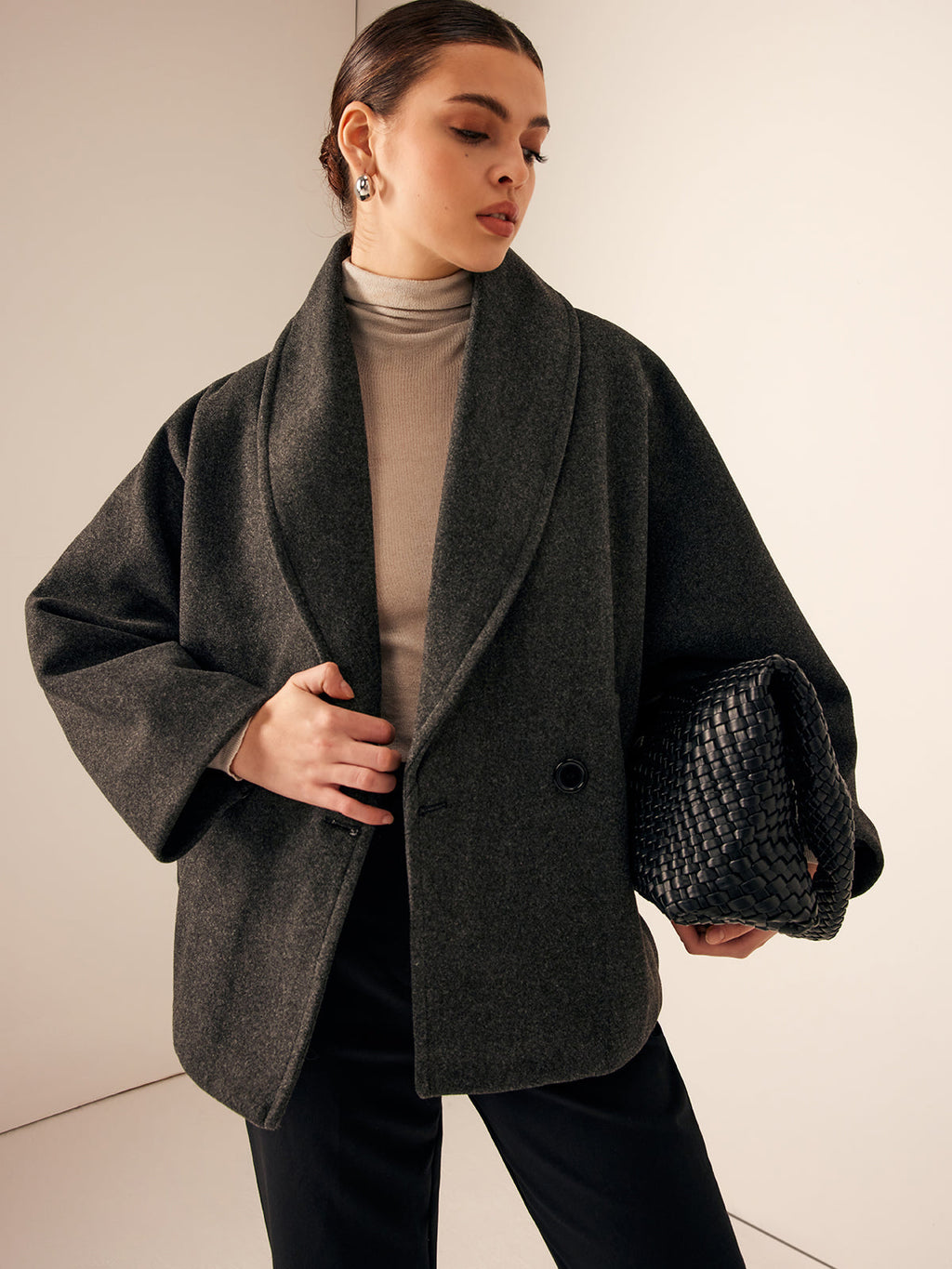 Chic Loose-Fit Tweed Coat with Pockets