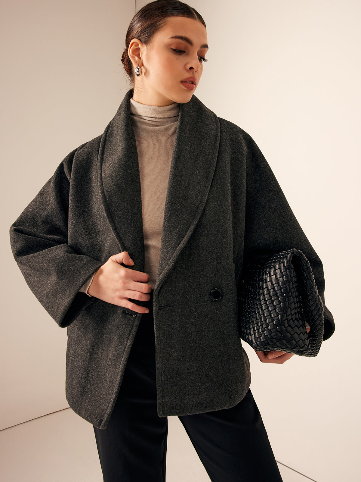 Chic Loose-Fit Tweed Coat with Pockets