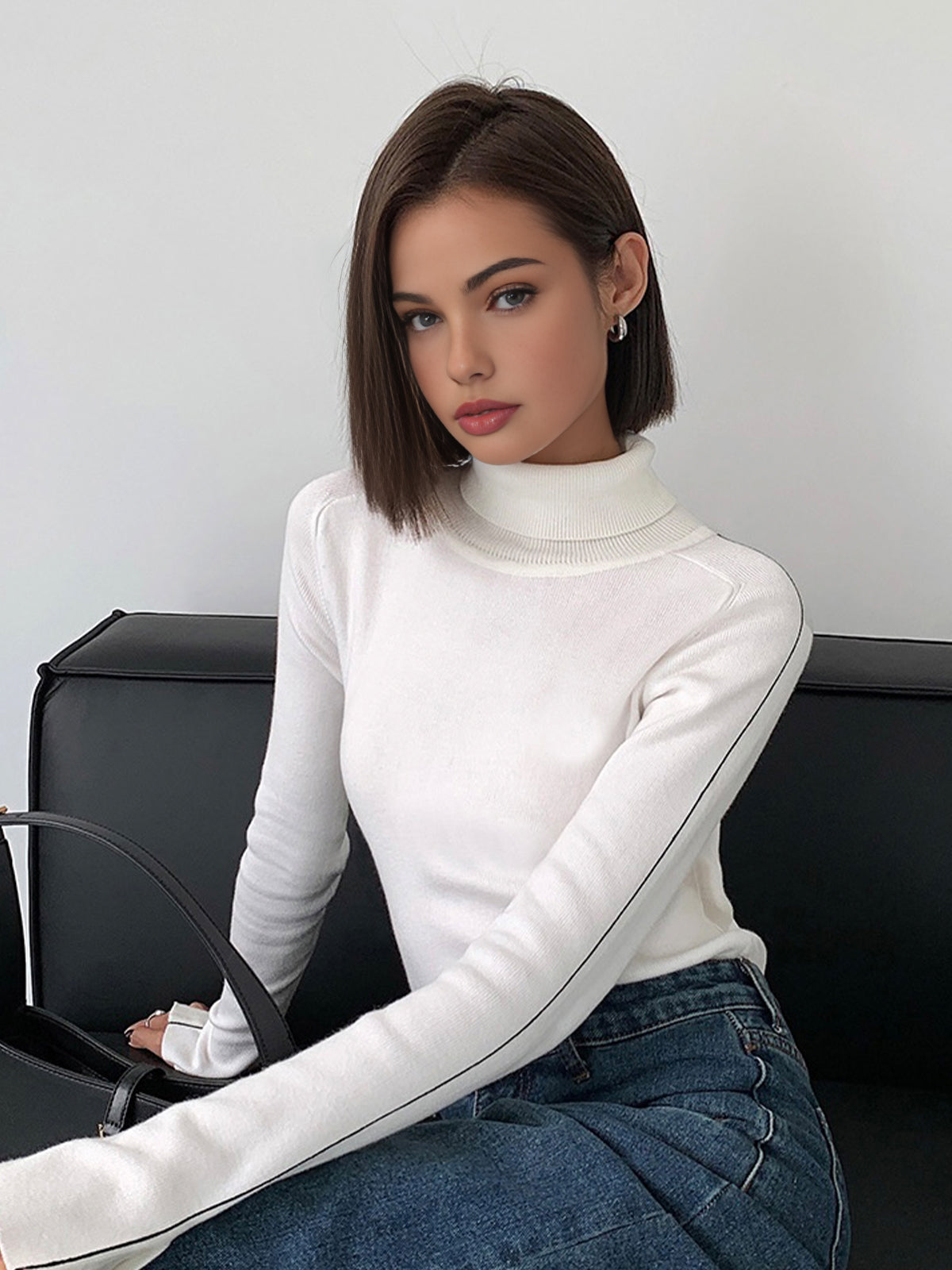 Turtleneck Sweater with Contrast Piping Detail