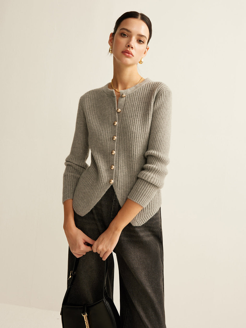 Chic Split Hem Button-Up Cardigan