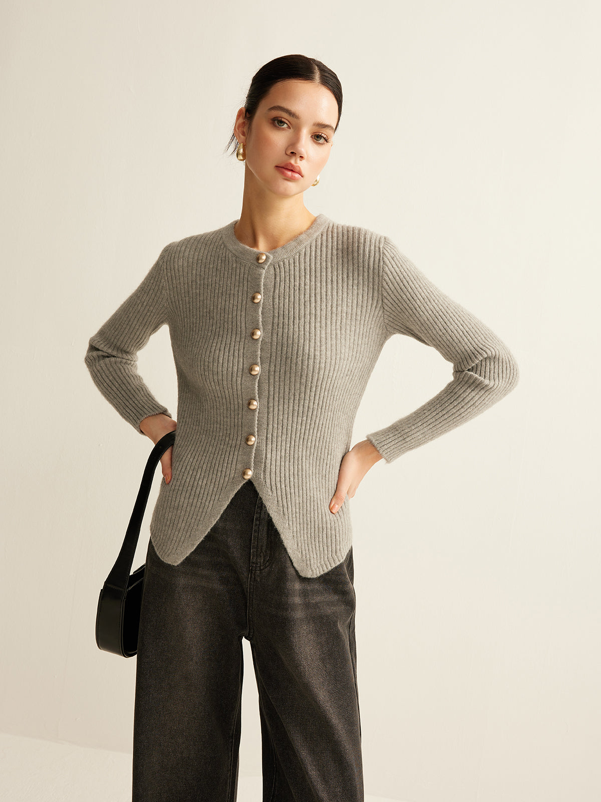 Chic Split Hem Button-Up Cardigan
