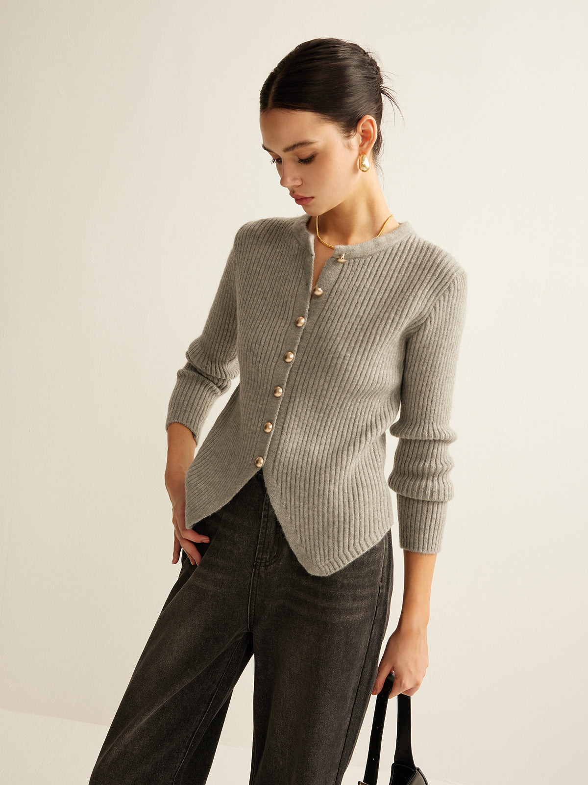 Chic Split Hem Button-Up Cardigan