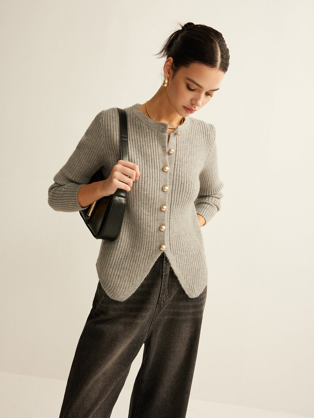 Chic Split Hem Button-Up Cardigan