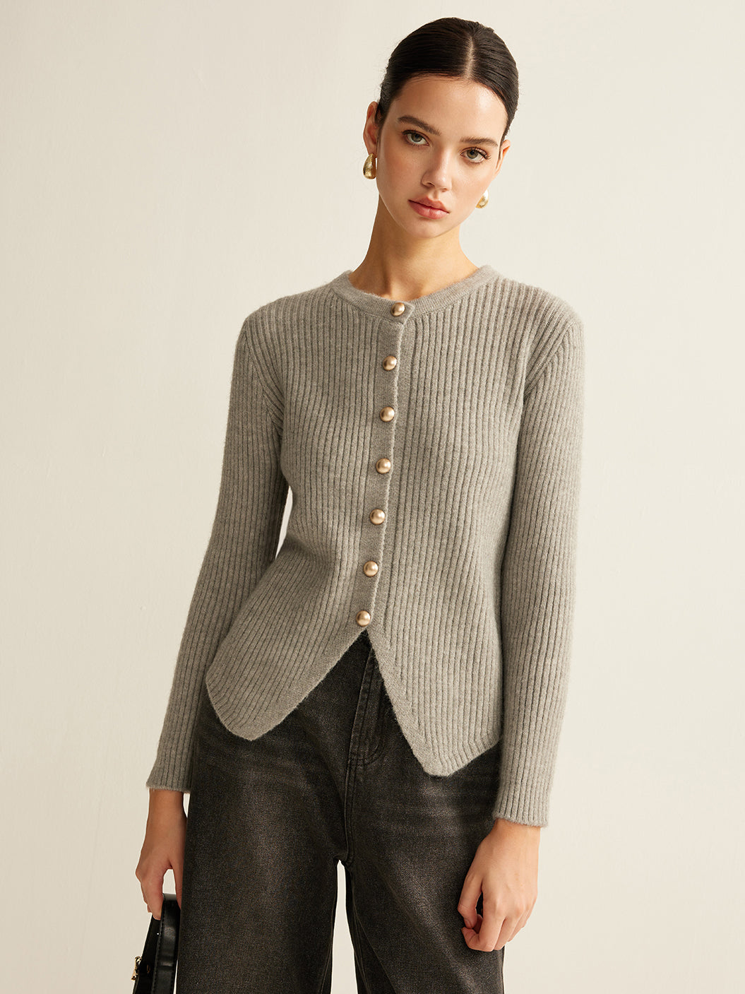 Chic Split Hem Button-Up Cardigan