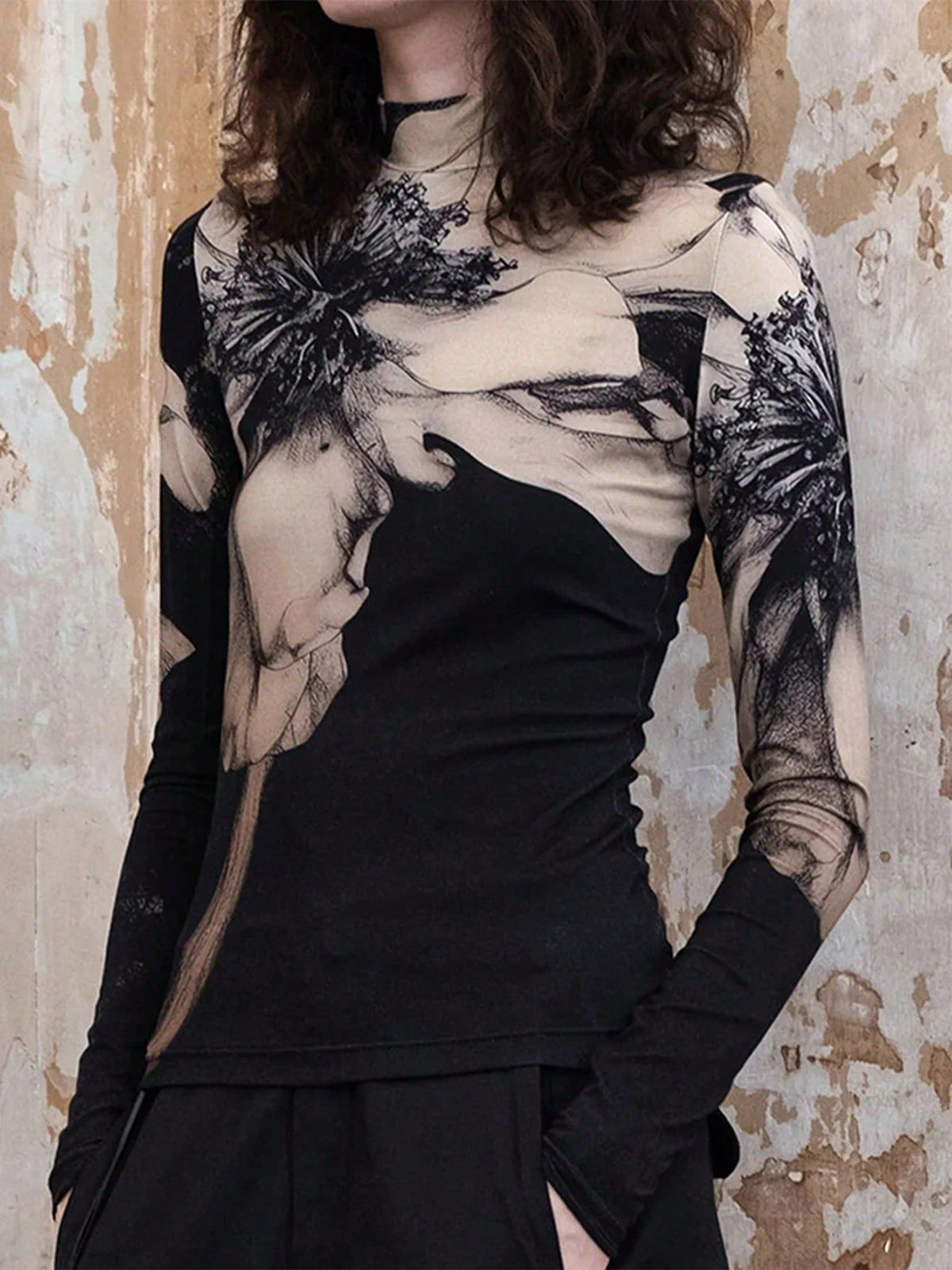 Tie-Dye Mock Neck Top with Chic Design