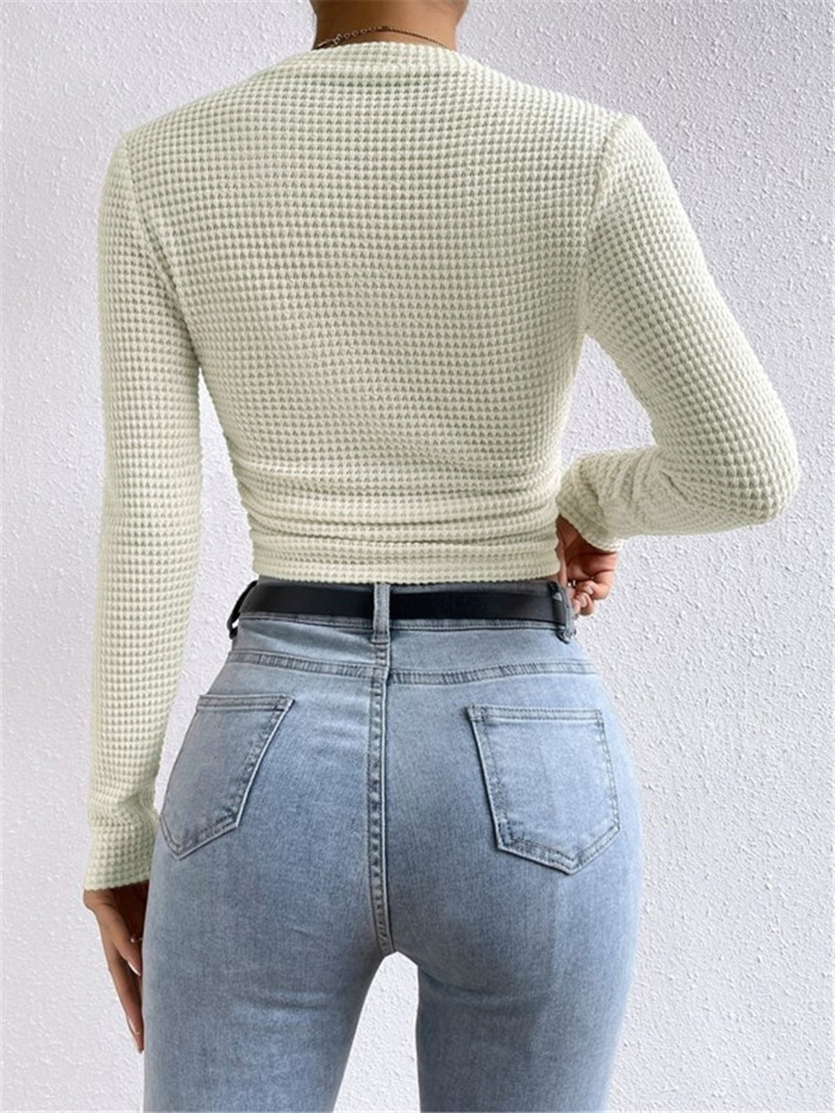 Textured Waffle Knit Fitted Sweater
