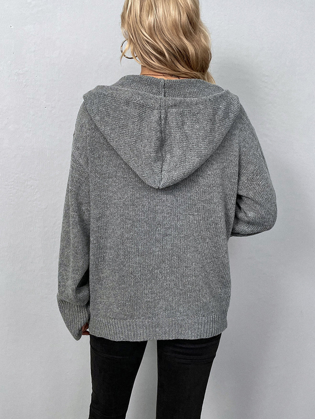 Chic Hooded Cardigan with Button Closure and Drawstring Detail