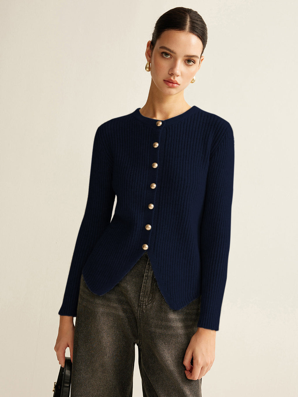 Chic Split Hem Button-Up Cardigan