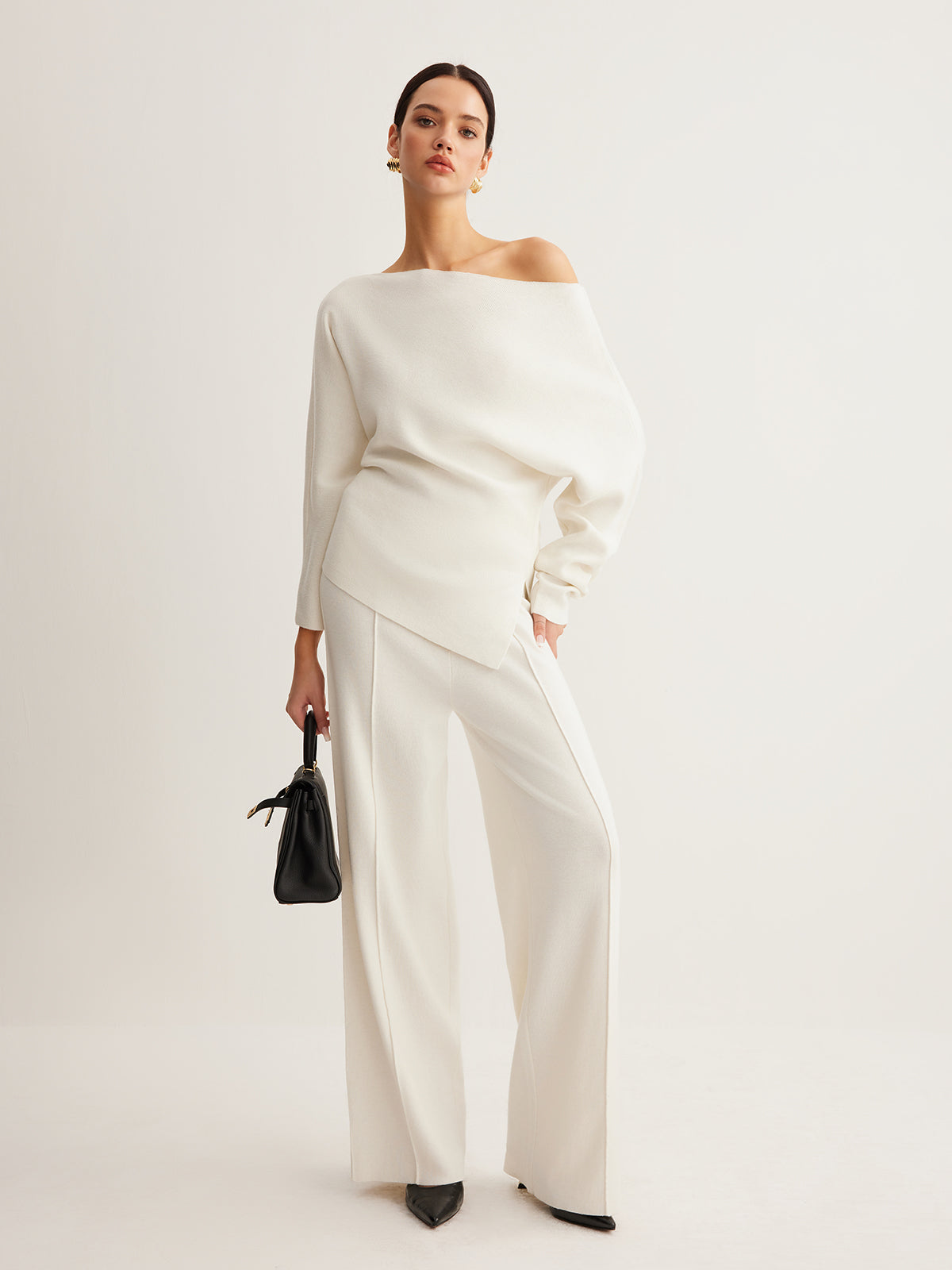 Asymmetrical Neck Wool-Blend Knit Top
