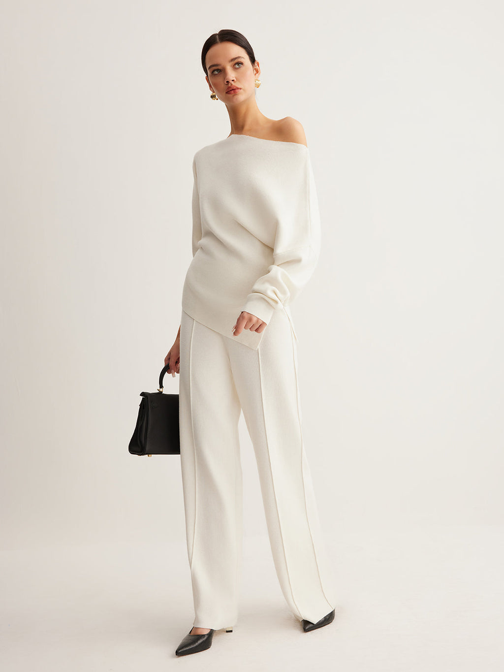 Asymmetrical Neck Wool-Blend Knit Top