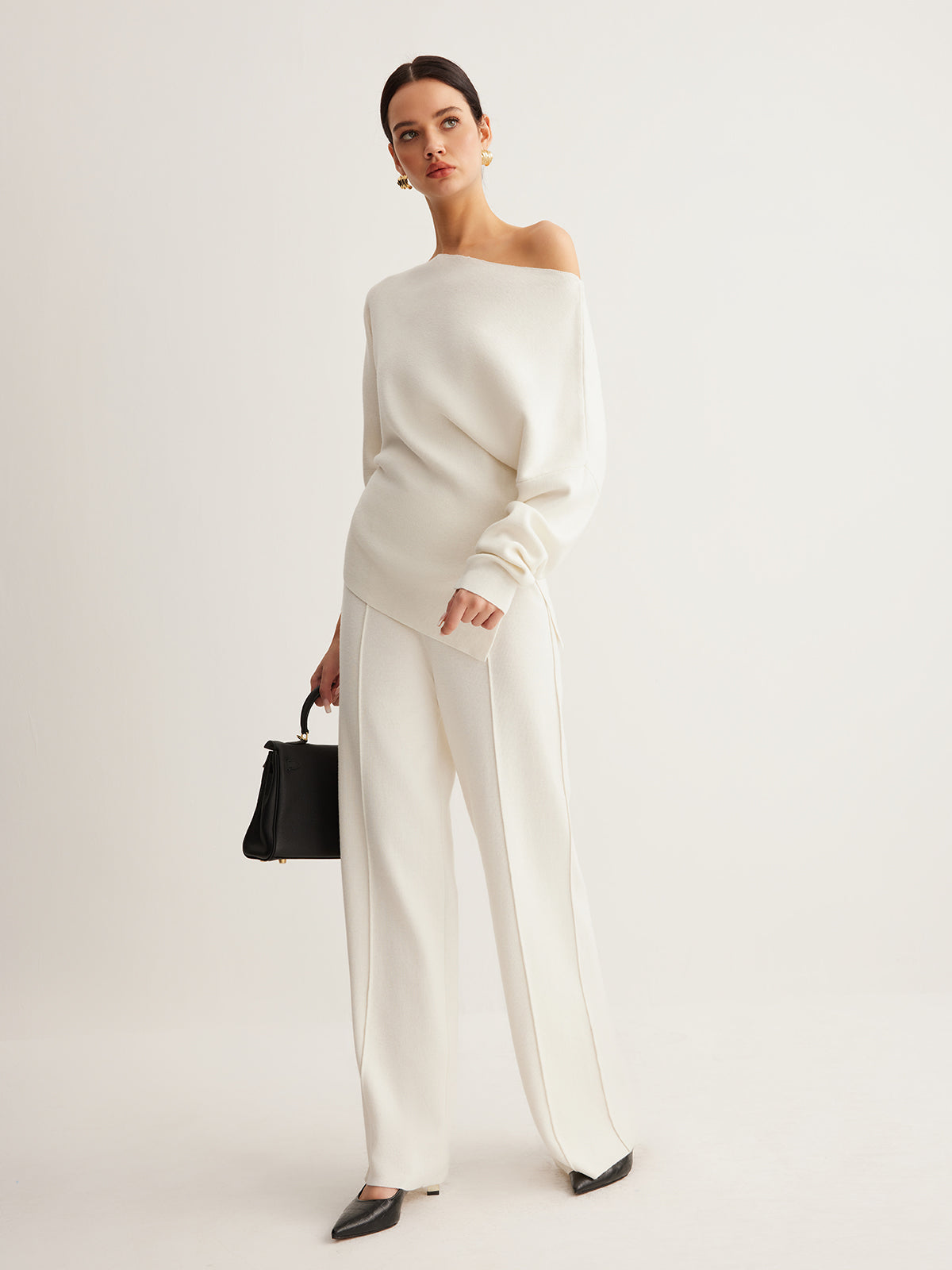 Asymmetrical Neck Wool-Blend Knit Top