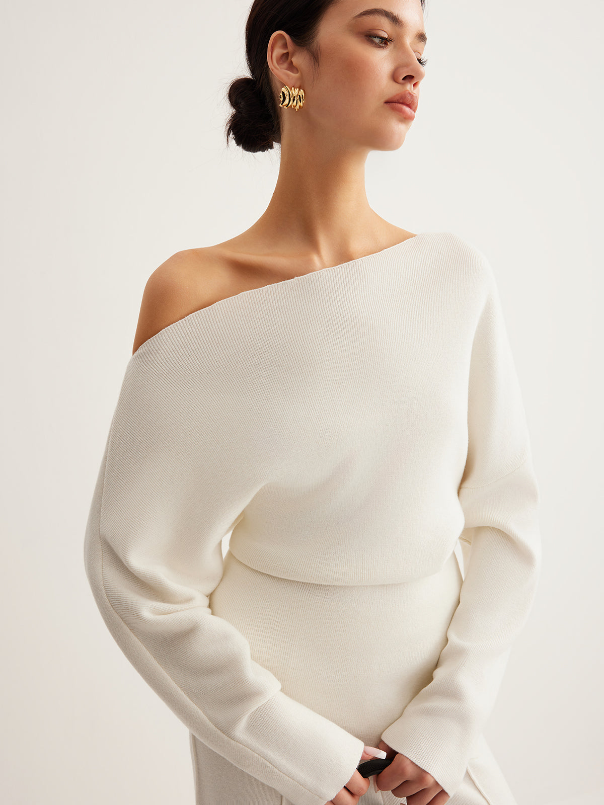 Asymmetrical Neck Wool-Blend Knit Top
