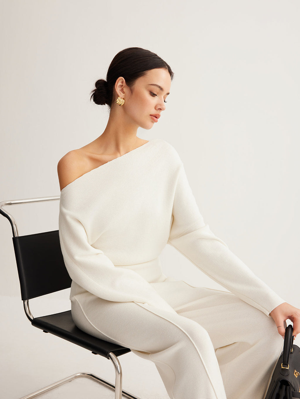 Asymmetrical Neck Wool-Blend Knit Top