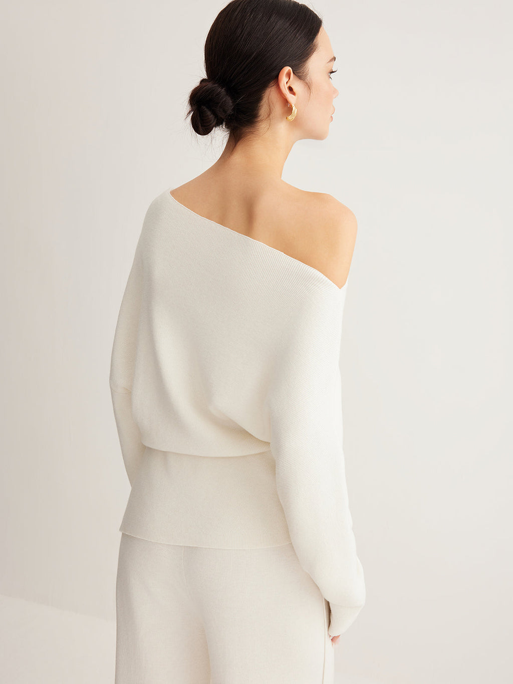 Asymmetrical Neck Wool-Blend Knit Top