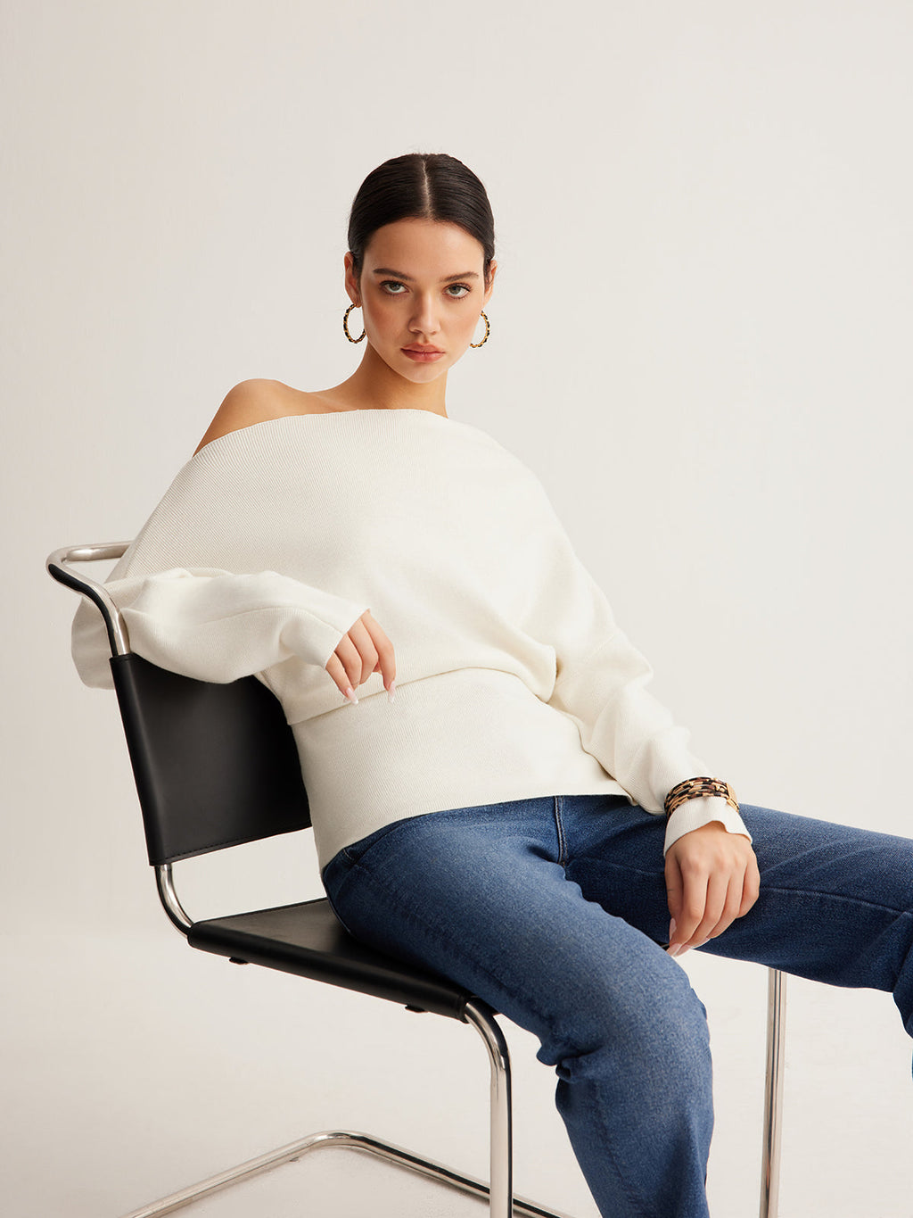 Asymmetrical Neck Wool-Blend Knit Top