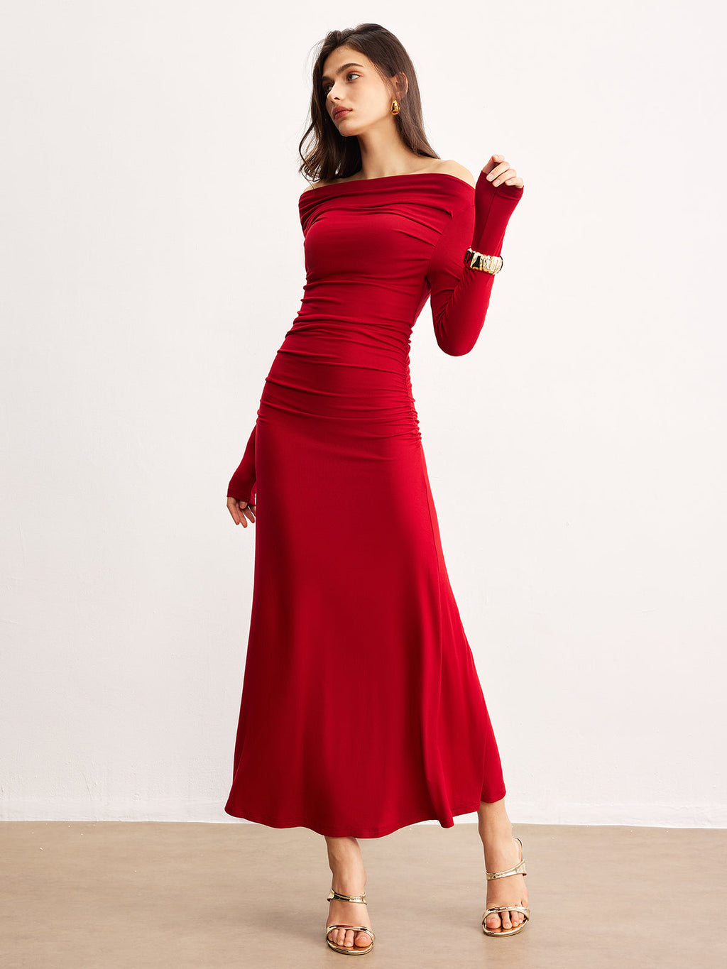 Asymmetrical Off-Shoulder Ruffle Knit Dress