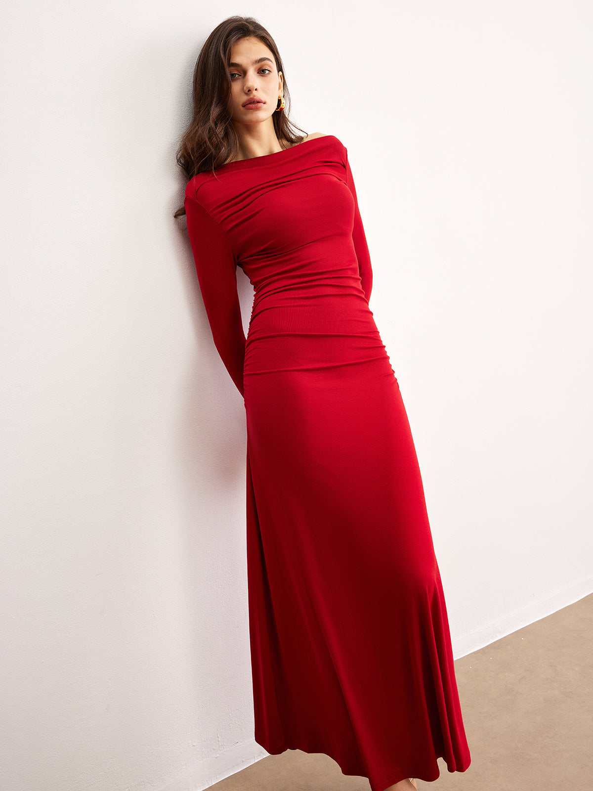 Asymmetrical Off-Shoulder Ruffle Knit Dress