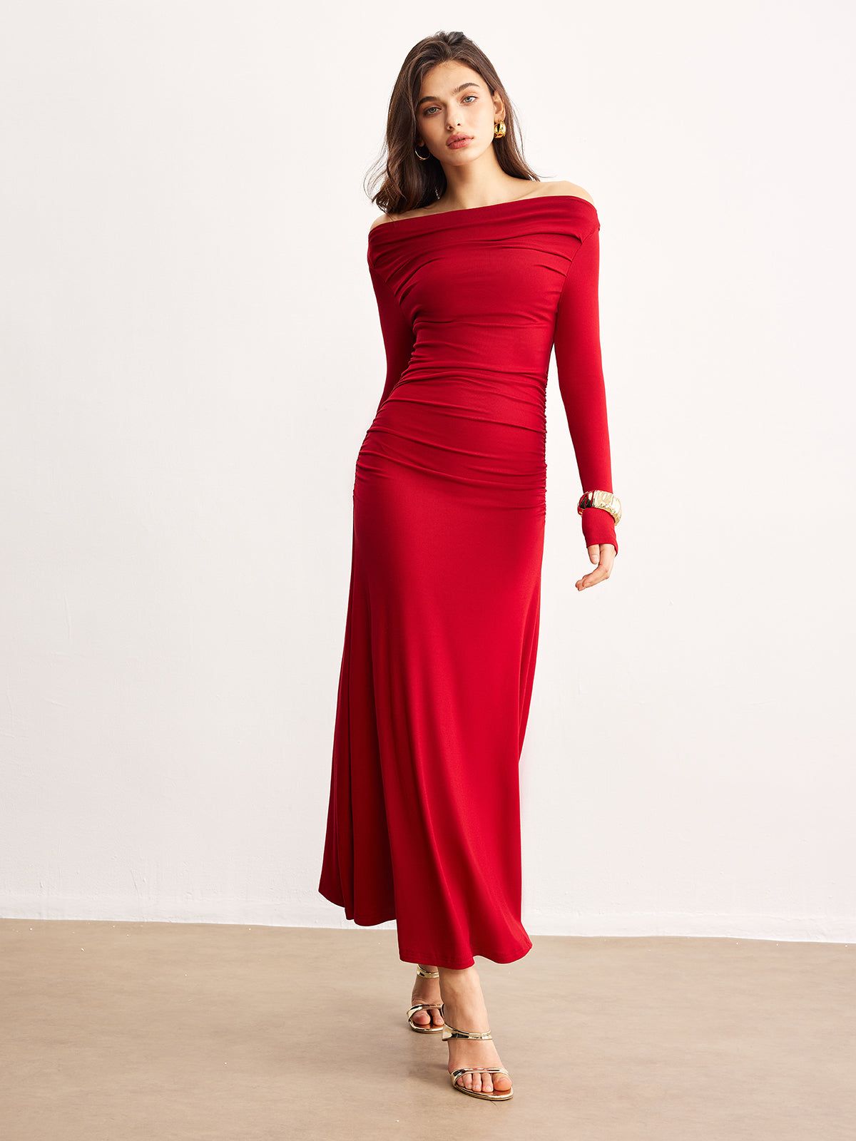 Asymmetrical Off-Shoulder Ruffle Knit Dress