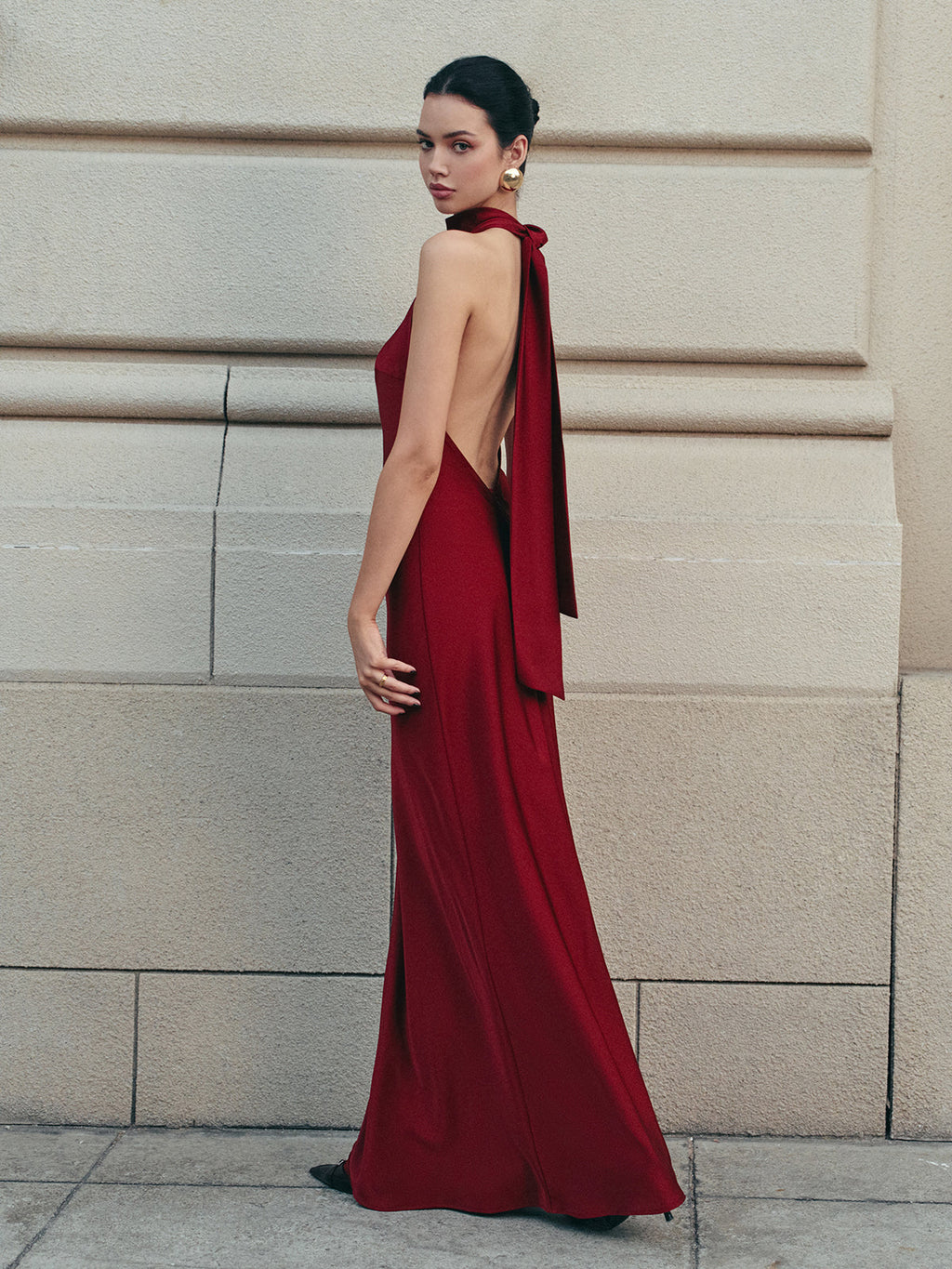 Satin Halter Dress with Open Back Detail