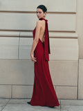 Satin Halter Dress with Open Back Detail