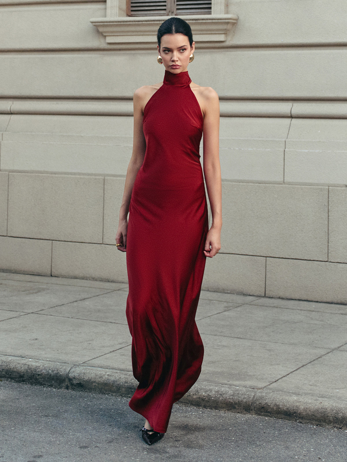 Satin Halter Dress with Open Back Detail
