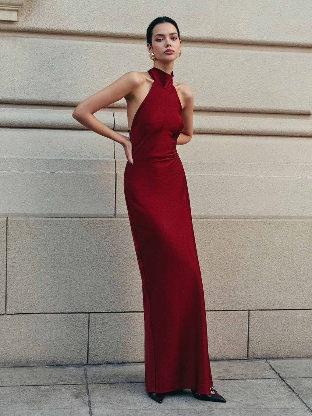 Satin Halter Dress with Open Back Detail