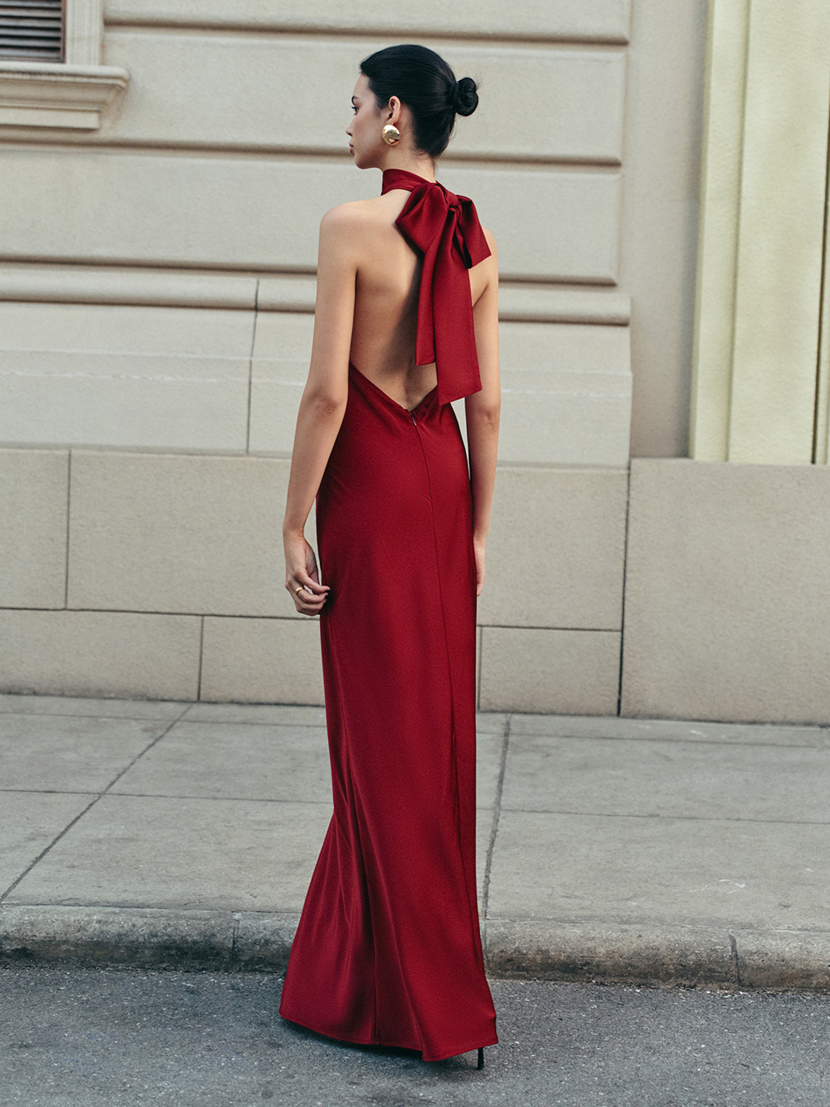 Satin Halter Dress with Open Back Detail