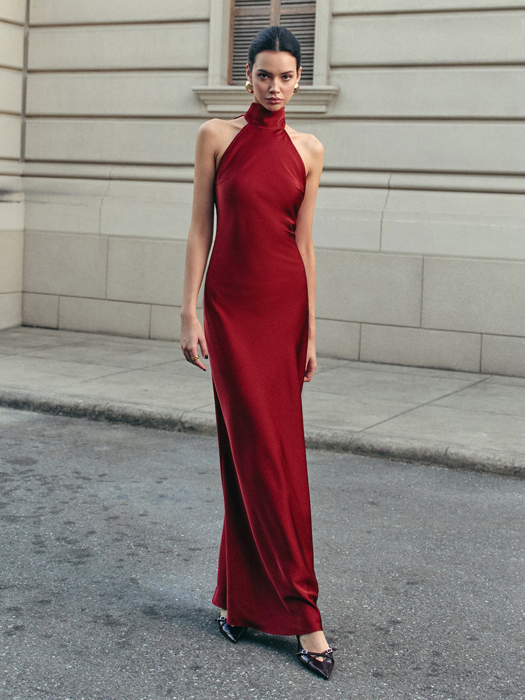 Satin Halter Dress with Open Back Detail