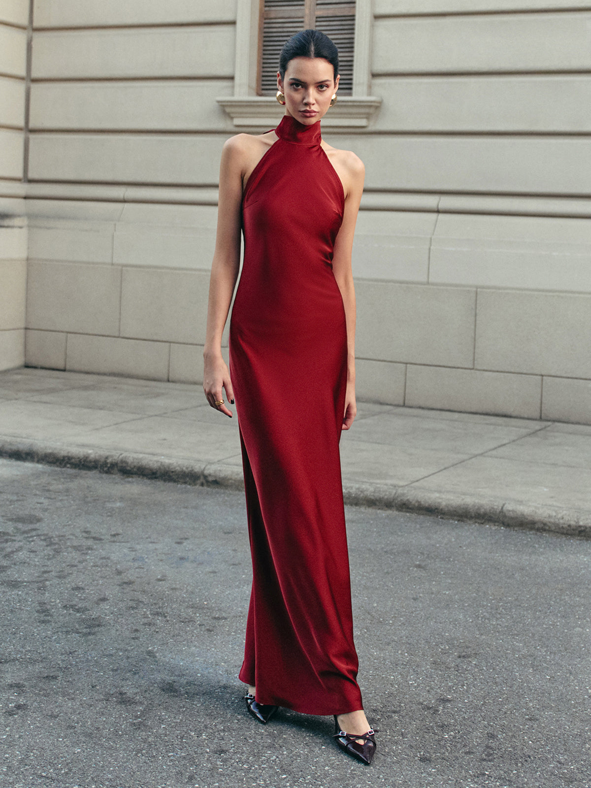 Satin Halter Dress with Open Back Detail