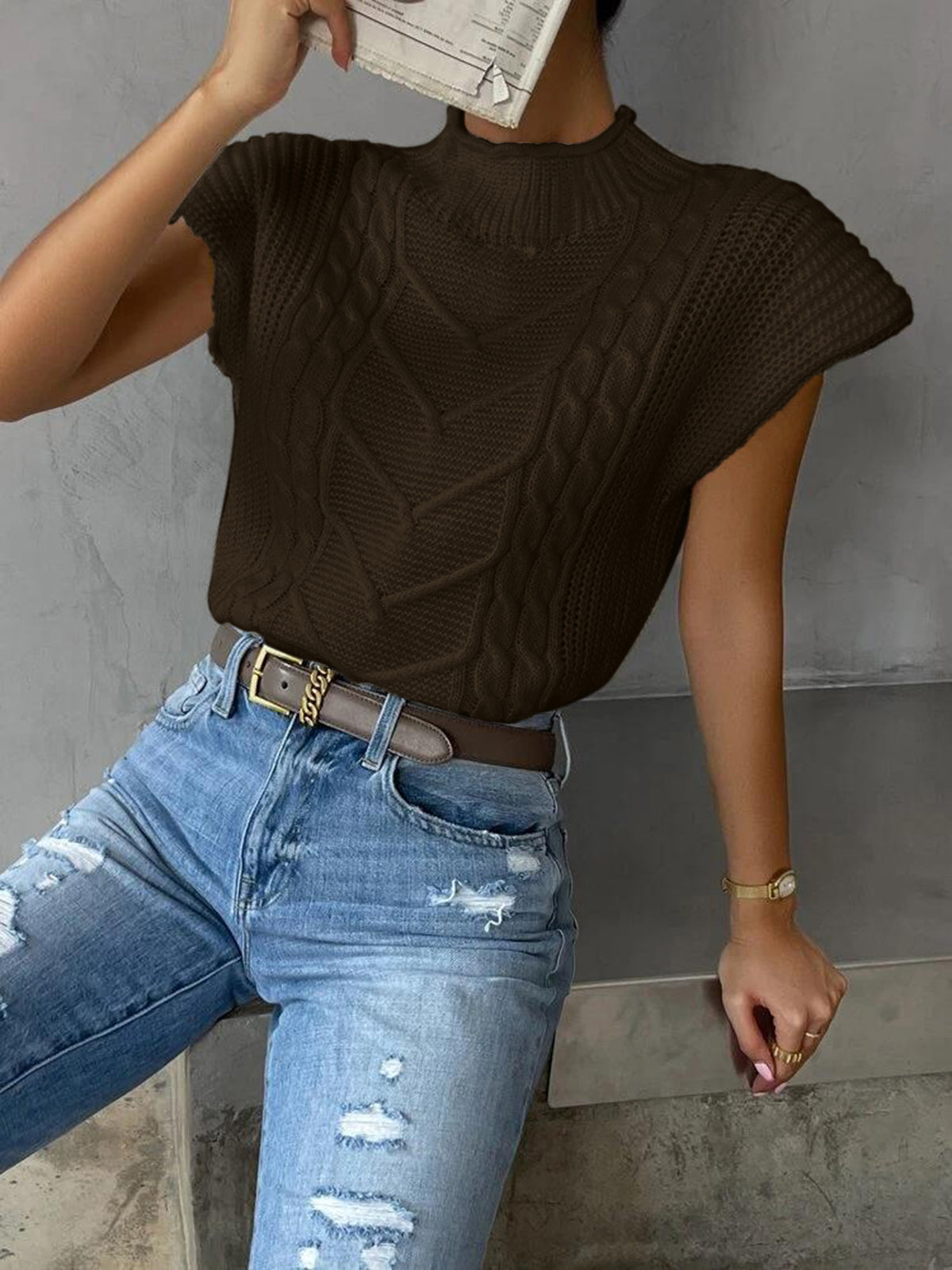 Chic Cap Sleeve Knit Sweater Vest