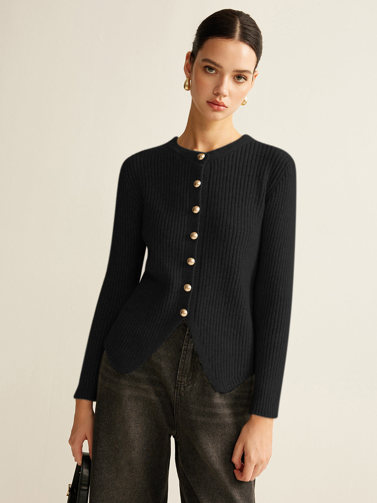 Chic Split Hem Button-Up Cardigan