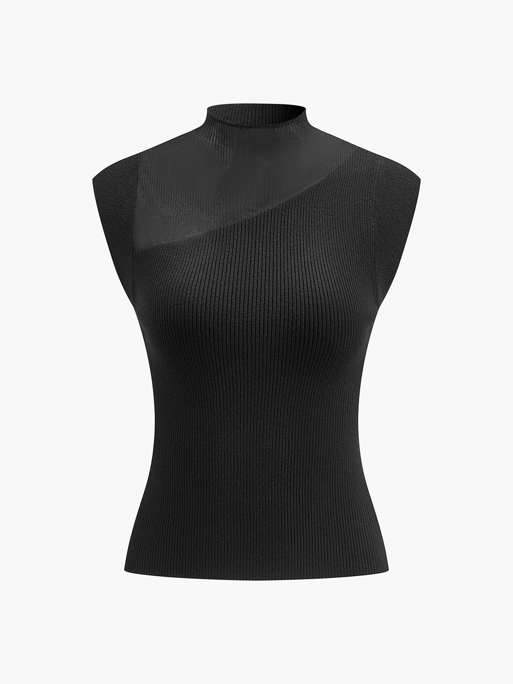 Sheer Mesh Patchwork Sleeveless Blouse